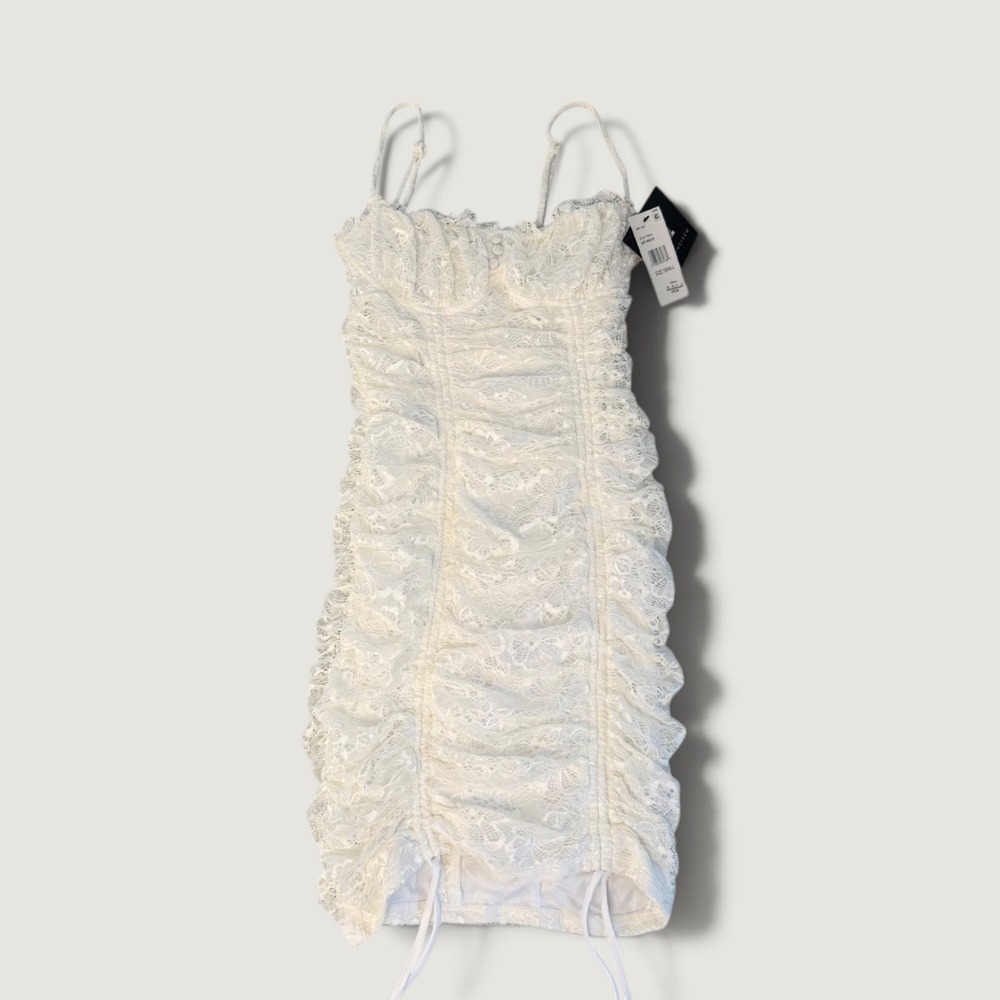 San Francisco Ruched Lace Mini Dress Womens Size Small Off White New
